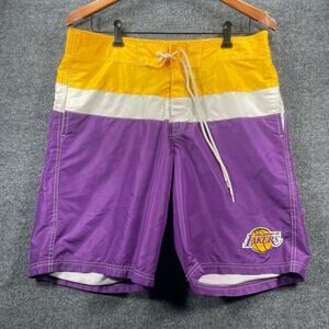 GIII NBA LA Lakers Swim Shorts Men's Large Purple/Yellow Lined Drawstring Swim
